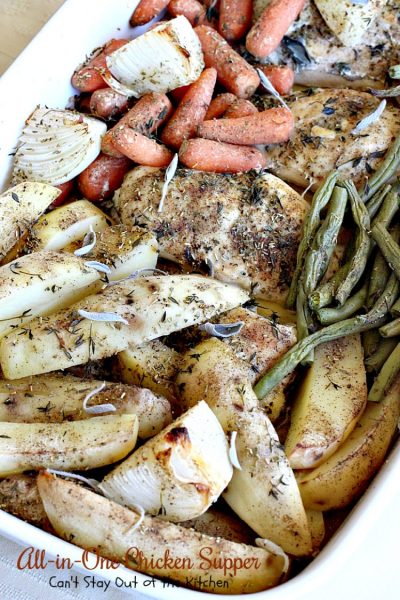 All-in-One Chicken Supper | Can't Stay Out of the Kitchen | fabulous #chicken dinner that's a quick & easy one dish meal. This entree is seasoned to perfection. We loved it. #potatoes #carrots #glutenfree