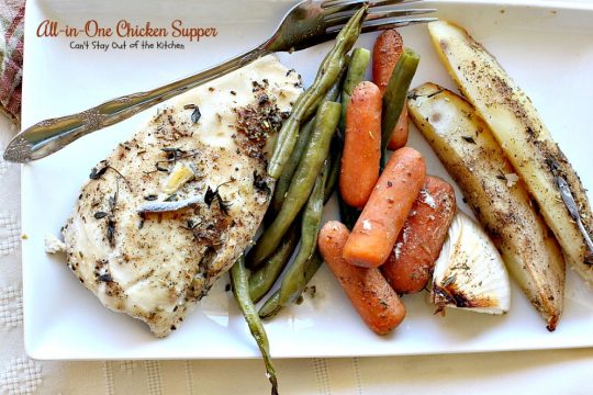 All-in-One Chicken Supper | Can't Stay Out of the Kitchen | fabulous #chicken dinner that's a quick & easy one dish meal. This entree is seasoned to perfection. We loved it. #potatoes #carrots #glutenfree