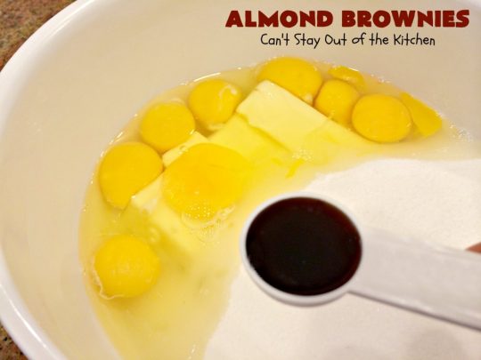 Almond Brownies | Can't Stay Out of the Kitchen | these lush, decadent #brownies are filled with #almonds providing a crunchy texture that's irresistible. Terrific for #holidays like #MemorialDay, #FourthofJuly or #LaborDay. We also like them for potlucks & #tailgating parties. #Chocolate #dessert #ChocolateDessert #AlmondDessert #cookie