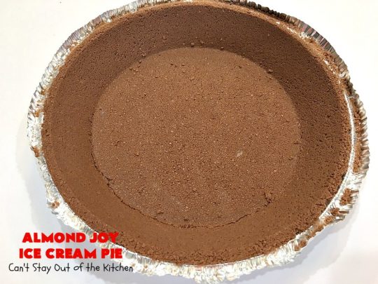 Almond Joy Ice Cream Pie | Can't Stay Out of the Kitchen | this spectacular 4-ingredient #recipe will knock your socks off! It's the ultimate #dessert for #Easter, #MothersDay or other special occasions. It tastes like eating #AlmondJoyBars but in #IceCream form! #AlmondJoyDessert #ChocolateDessert #IceCreamDessert #HolidayDessert #EasterDessert #MothersDayDessert #coconut #almonds #chocolate