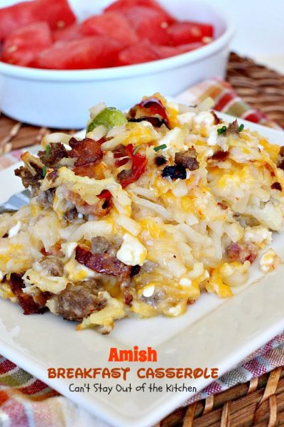 Amish Breakfast Casserole | Can't Stay Out of the Kitchen | one of the tastiest most delightful #breakfast #casseroles ever! This one uses 2 meats and 3 cheeses! Fabulous for #holiday breakfasts.