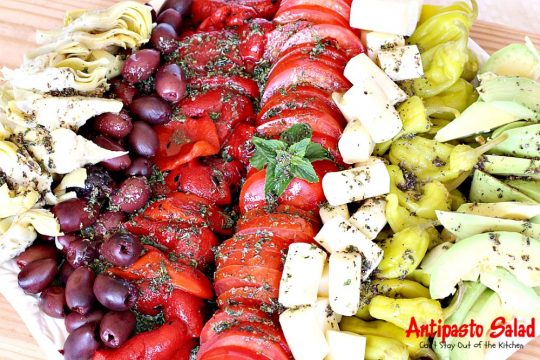 Antipasto Salad | Can't Stay Out of the Kitchen | this amazingly healthy #salad has a delicious, homemade #GreekSalad dressing. #avocados #pepperocinis #mozzarellacheese #glutenfree
