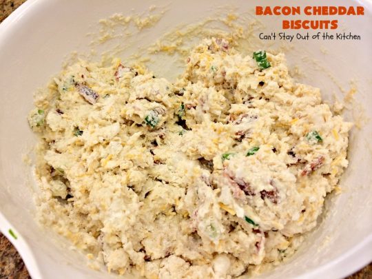 Bacon Cheddar Biscuits | Can't Stay Out of the Kitchen | absolutely the BEST #Biscuits ever! These are so mouthwatering you'll have a hard time not gorging yourself! Terrific for dinner or for a weekend or #holiday #breakfast. #Bacon #Chives #CheddarCheese #BaconCheddarBiscuits #BaconBiscuits #Pork #Easter #EasterSideDish #MothersDay #MothersDaySideDish #FathersDay #FathersDaySideDish