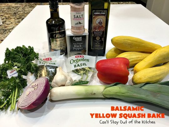 Balsamic Yellow Squash Bake | Can't Stay Out of the Kitchen | this delightful #SideDish has a lovely #OliveOil & #Balsamic #Vinaigrette drizzled over top before baking. It's a terrific #Veggie for #holiday, company or family dinners. It's also #healthy, #LowCalorie, #GlutenFree & #Vegan. #VeganSideDish #YellowSquash #GlutenFreeSideDish #EasterSideDish