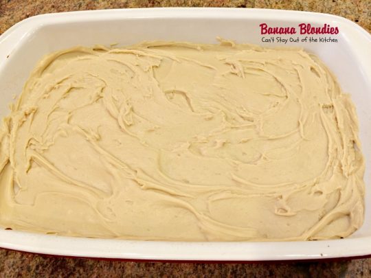Banana Blondies | Can't Stay Out of the Kitchen | these scrumptious #brownies are to die for! The #frosting is fabulous. #bananas #cookie #dessert