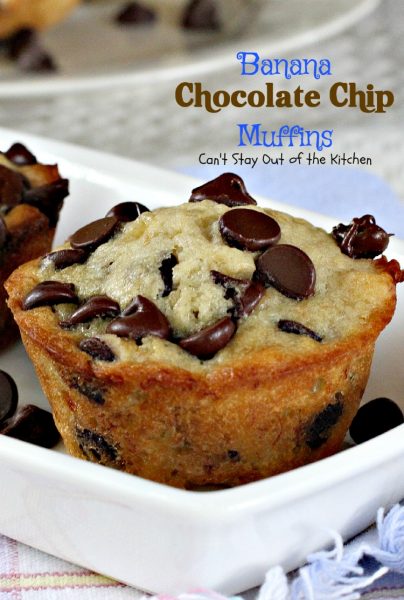 Banana Chocolate Chip Muffins | Can't Stay Out of the Kitchen | One bite of these #muffins will have you drooling! Great for #breakfast or #dessert! #bananas #chocolate #chocolatechips