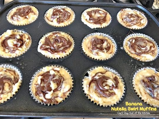Banana Nutella Swirl Muffins | Can't Stay Out of the Kitchen | these #muffins are divine! You won't be able to stop eating them. Great for a #holiday #breakfast, too. #bananas #almonds #nutella
