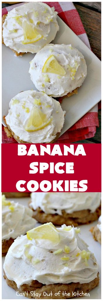 Banana Spice Cookies | Can't Stay Out of the Kitchen | these #cookies are fantastic. The icing is heavenly. Perfect for #MemorialDay or other summer #holidays. Great way to use up #bananas too! #dessert