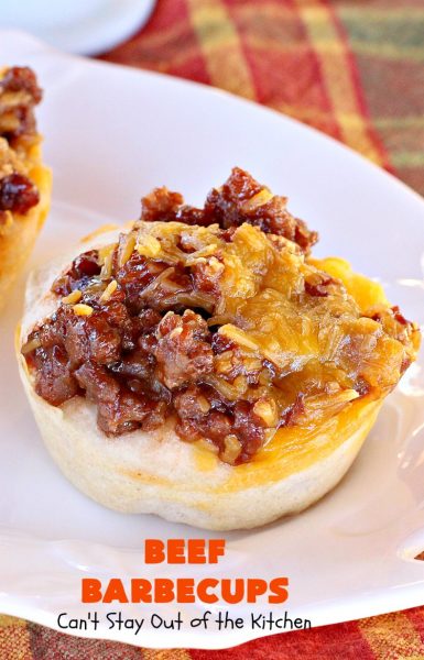 Beef Barbecups | Can't Stay Out of the Kitchen | these fantastic #appetizers use  ground #beef, #SweetBabyRays #BBQ sauce & #cheddarcheese. This is a super easy 6-ingredient recipe that's terrific for #tailgating, #NewYearsEve or #SuperBowl parties.