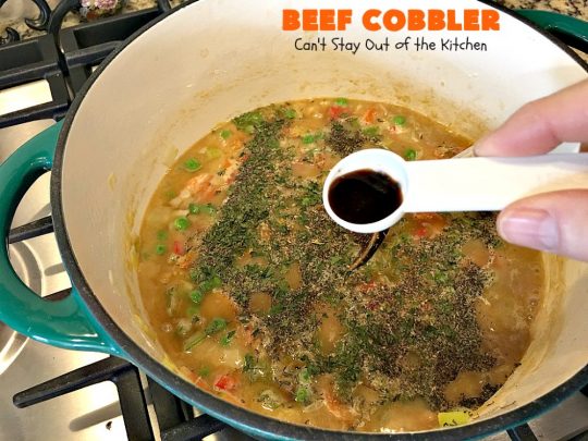 Beef Cobbler | Can't Stay Out of the Kitchen | this sumptuous #beef entree is so hearty, filling and satisfying. It's the perfect comfort food for cold, winter nights. #beefpotpie #biscuits 
