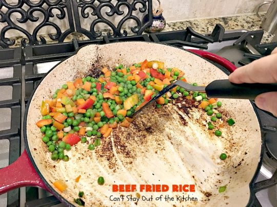 Beef Fried Rice | Can't Stay Out of the Kitchen | easy 30-minute meal! fabulous #FriedRice with #beef & lots of #veggies. Perfect for #freezermeals.