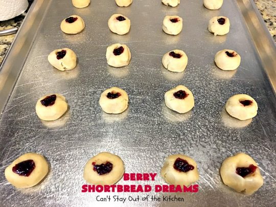 Berry Shortbread Dreams | Can't Stay Out of the Kitchen | these dreamy #cookies are filled with #raspberry preserves and have an #almond shortbread base as well as almond icing. They are terrific for #holiday parties. #dessert