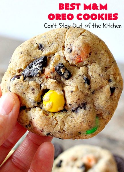 Best M&M Oreo Cookies | Can't Stay Out of the Kitchen | these #cookies will have you drooling after the first bite! #Oreos & #M&Ms taste so superb in this fantastic #chocolate #dessert. Terrific for #holiday baking. #tailgating