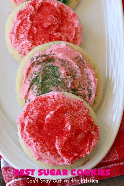 Best Sugar Cookies | Can't Stay Out of the Kitchen | these fantastic #SugarCookies are my absolute favorite #recipe! They are perfect for #holiday parties & #ChristmasCookieExchanges. The secret ingredient makes all the difference and the frosting is divine! #Dessert #cookies #HolidayDessert #ChristmasDessert #IcedSugarCookies