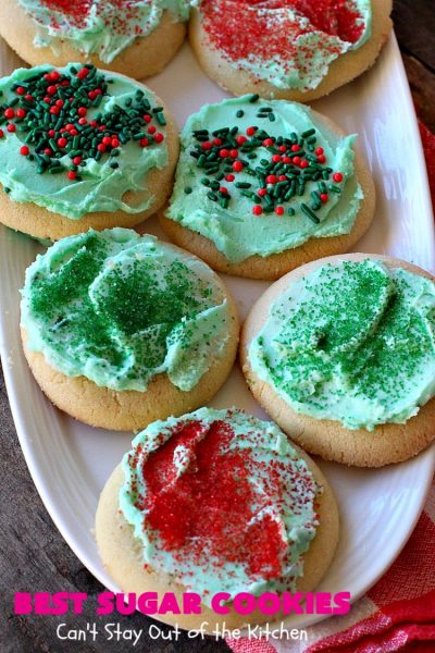 Best Sugar Cookies | Can't Stay Out of the Kitchen | these fantastic #SugarCookies are my absolute favorite #recipe! They are perfect for #holiday parties & #ChristmasCookieExchanges. The secret ingredient makes all the difference and the frosting is divine! #Dessert #cookies #HolidayDessert #ChristmasDessert #IcedSugarCookies