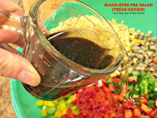 Texas Caviar a.k.a. Black-Eyed Pea Salad | Can't Stay Out of the Kitchen | perfect as a dip with #Fritos scoops or serve as a #salad. Light & refreshing & great for summer #holidays, backyard BBQs or family reunions. #glutenfree #vegan #blackeyedpeas #appetizer
