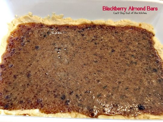 Blackberry Almond Bars | Can't Stay Out of the Kitchen | Your family will rave over these ooey, gooey delicious #dessert bars. The shortbread crust is topped with #blackberry filling and sliced #almonds. Delightful for #holiday baking. #cookie