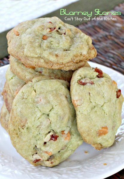 Blarney Stones | Can't Stay Out of the Kitchen | we love these #pistachio flavored #butterscotchchip #cookies. Great for #St.Patrick'sDay. #dessert