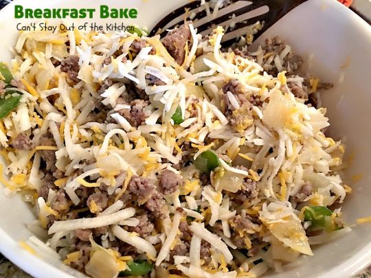 Breakfast Bake | Can't Stay Out of the Kitchen | One of the best #breakfast #casseroles you'll ever eat. #sausage #hashbrowns #Bisquick