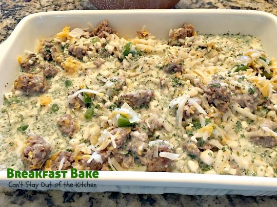 Breakfast Bake | Can't Stay Out of the Kitchen | One of the best #breakfast #casseroles you'll ever eat. #sausage #hashbrowns #Bisquick