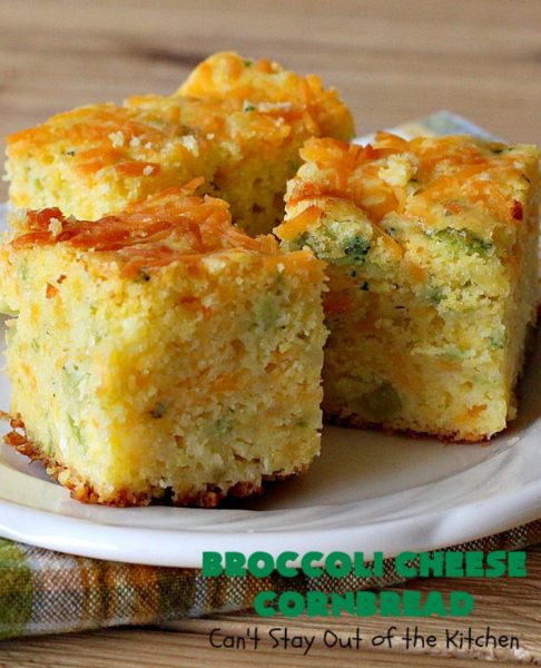 Broccoli Cheese Cornbread | Can't Stay Out of the Kitchen | this delicious #cornbread #recipe uses two kinds of #cheese. It's a wonderful #SideDish for any main dish meal or for #holidays like #Easter or #MothersDay. #Broccoli #CheddarCheese #BroccoliCornbread #BroccoliCheeseCornbread