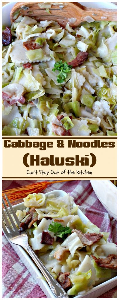 Cabbage and Noodles (Haluski) | Can't Stay Out of the Kitchen | we love this old-world #noodle dish. #Cabbage and onions are fried in #bacon and added to homemade #glutenfree noodles. (Regular #pasta can be substituted). Family favorite.