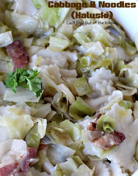 Cabbage and Noodles (Haluski) | Can't Stay Out of the Kitchen | we love this old-world #noodle dish. #Cabbage and onions are fried in #bacon and added to homemade #glutenfree noodles. (Regular #pasta can be substituted). Family favorite.