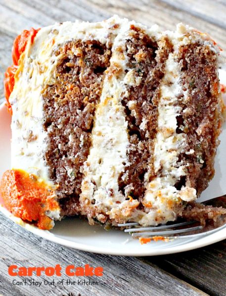 Carrot Cake | Can't Stay Out of the Kitchen | the most awesome Carrot Cake ever! This #cake is so rich you will be drooling over each bite. #dessert #creamcheese frosting.