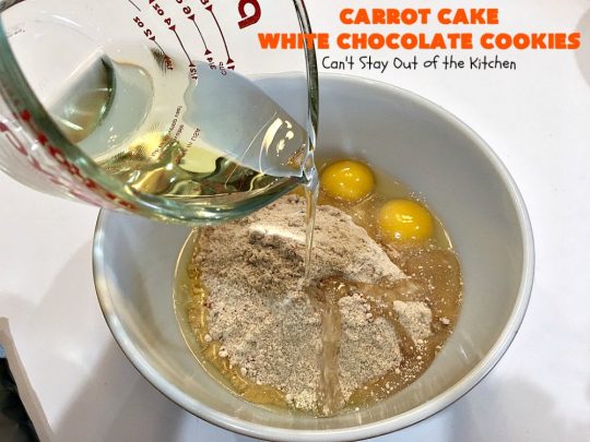 Carrot Cake White Chocolate Cake | Can't Stay Out of the Kitchen | spectacular 4-ingredient #recipe that is rich, decadent & heavenly. If you enjoy #CarrotCake, you'll love this #cookie version with #WhiteChocolateChips. #dessert #chocolate #CarrotCakeDessert #ChocolateDessert #tailgating