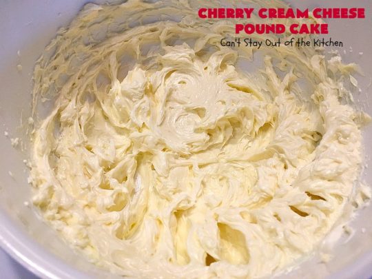 Cherry Cream Cheese Pound Cake | Can't Stay Out of the Kitchen | I recently made 4 of these delicious #cakes & all our neighbors loved it. This #poundcake uses #creamcheese & fresh #cherries. #dessert #CherryDessert #Canbassador #NorthwestCherryGrowers