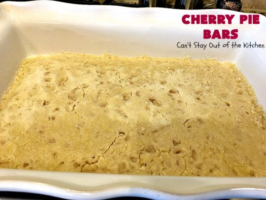 Cherry Pie Bars | Can't Stay Out of the Kitchen | These spectacular #cookie-type bars have the taste of #cherrypie without all the work! They're fantastic for summer potlucks when fresh #cherries are in season. #dessert #cherrydessert #Canbassador #NorthwestCherryGrowers