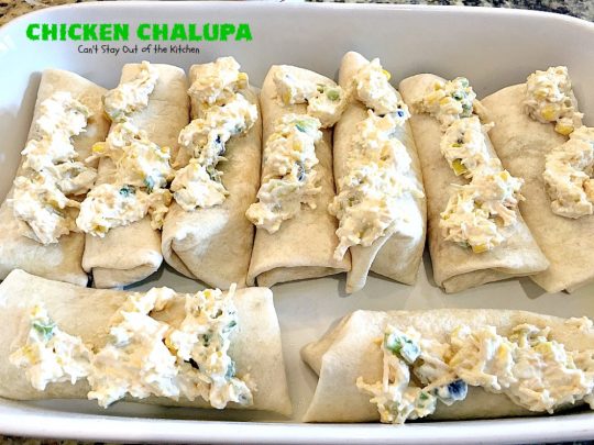 Chicken Chalupa | Can't Stay Out of the Kitchen | this fabulous #TexMex entree is filled with #corn #chicken #greenchilies #olives & lots of #cheese. One of the BEST #enchilada style recipes you'll ever eat.