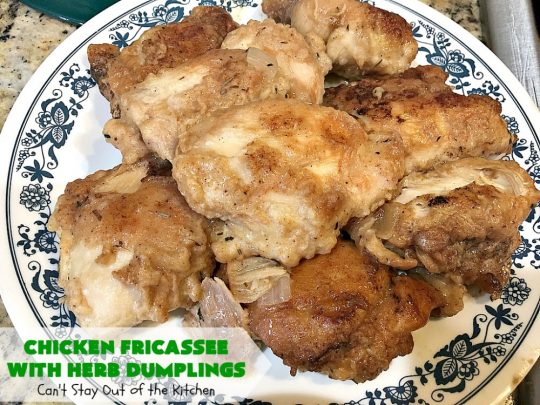 Chicken Fricassee with Herb Dumplings | Can't Stay Out of the Kitchen | this is such a savory, sumptuous & mouthwatering #chicken entree. Chicken, Herb Dumplings and gravy make one of the most fantastic  main dish #recipes ever. Amazing comfort food. #HerbDumplings