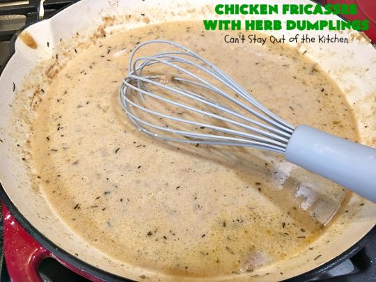 Chicken Fricassee with Herb Dumplings | Can't Stay Out of the Kitchen | this is such a savory, sumptuous & mouthwatering #chicken entree. Chicken, Herb Dumplings and gravy make one of the most fantastic  main dish #recipes ever. Amazing comfort food. #HerbDumplings