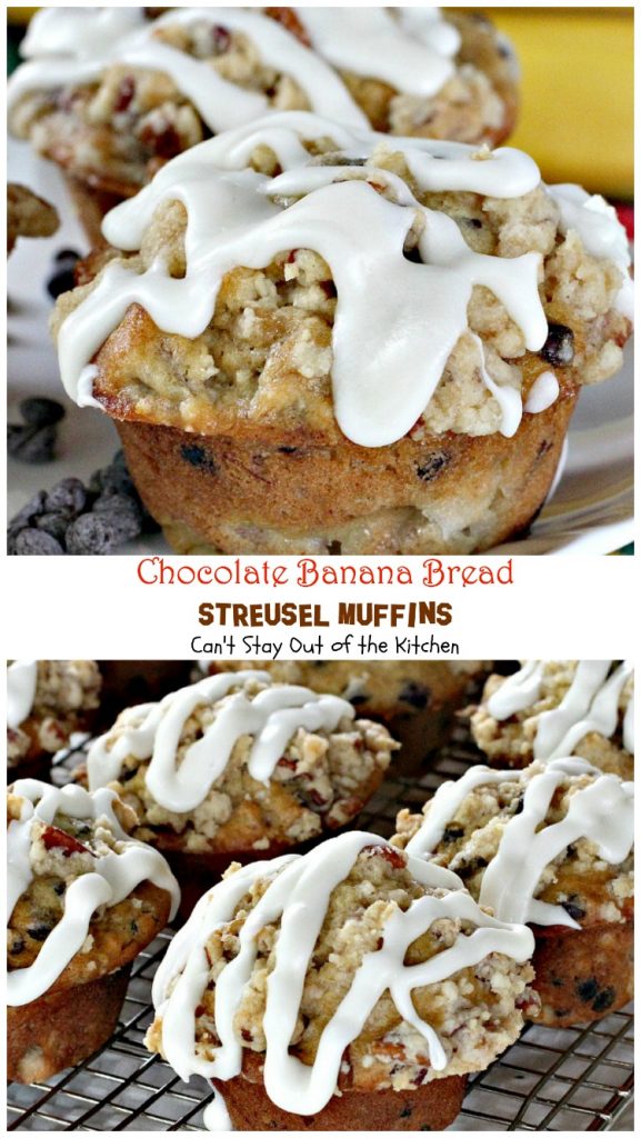 Chocolate Banana Bread Streusel Muffins | Can't Stay Out of the Kitchen