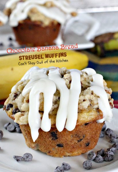 Chocolate Banana Bread Streusel Muffins | Can't Stay Out of the Kitchen | some of the richest, most scrumptious #muffins you'll ever eat. Great for a #holiday #breakfast. These are loaded with #bananas #chocolatechips #pecans. 