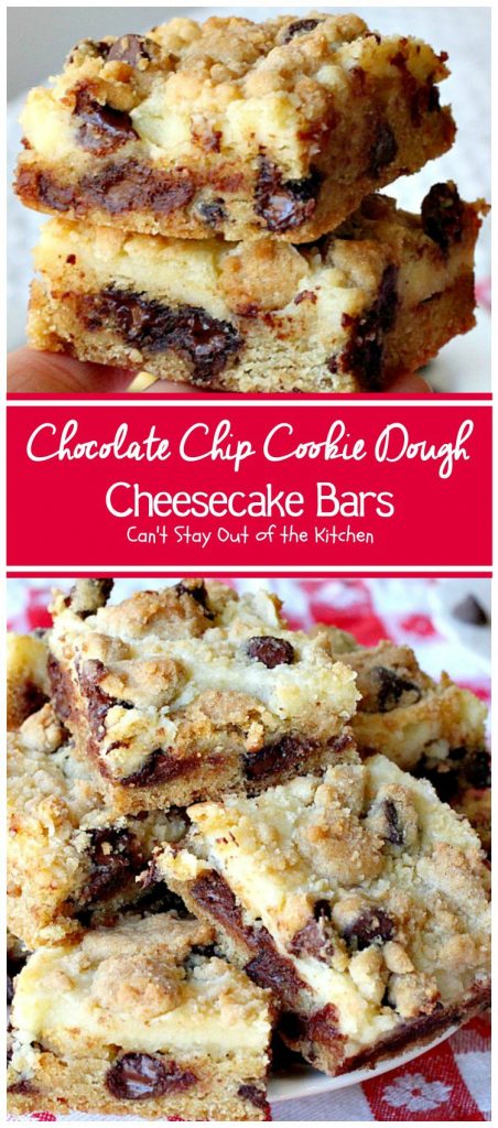 Chocolate Chip Cookie Dough Cheesecake Bars | Can't Stay Out of the Kitchen