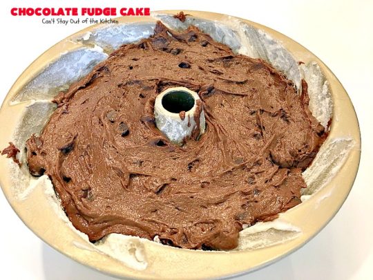 Chocolate Fudge Cake | Can't Stay Out of the Kitchen | This fabulous #chocolate #cake is incredibly fudgy since it includes a box of chocolate pudding and chocolate chips in the batter. Perfect for potlucks, backyard barbecues & #holiday parties. Quick & easy #dessert.