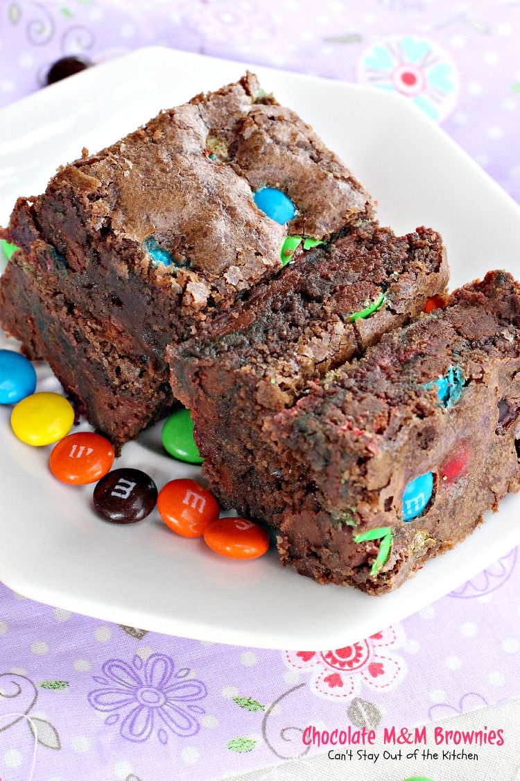 Chocolate M&M Brownies - Can't Stay Out of the Kitchen