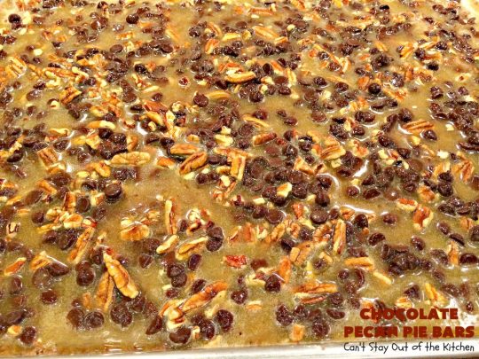 Chocolate Pecan Pie Bars | Can't Stay Out of the Kitchen | these favorite #brownies taste like #pecanpie with #chocolate. They are absolutely divine! Perfect for #holiday parties, potlucks and backyard BBQs. #dessert