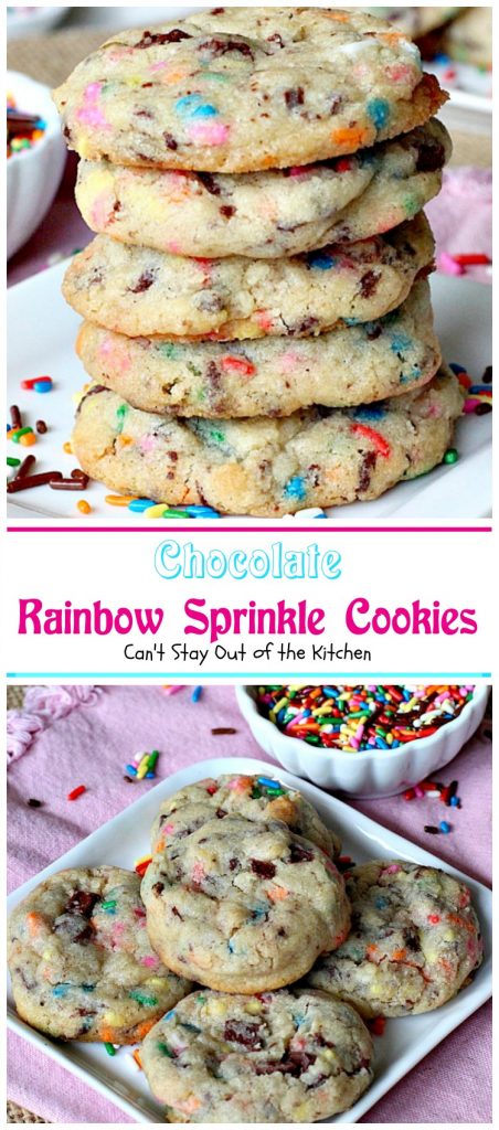Chocolate Rainbow Sprinkle Cookies | Can't Stay Out of the Kitchen | these sensational #cookies are made with #ghirardelli #chocolate and #rainbowsprinkles. Amazing! #dessert