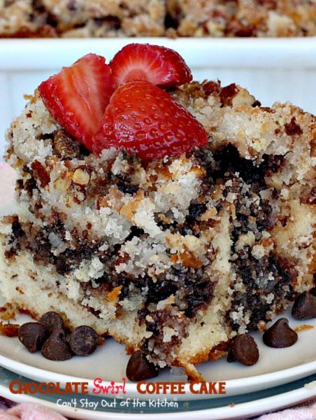 Chocolate Swirl Coffee Cake | Can't Stay Out of the Kitchen | this amazing #coffeecake has a marbled #chocolate layer and topped with a #coconut & pecan streusel topping. Love this for a #holiday #breakfast.