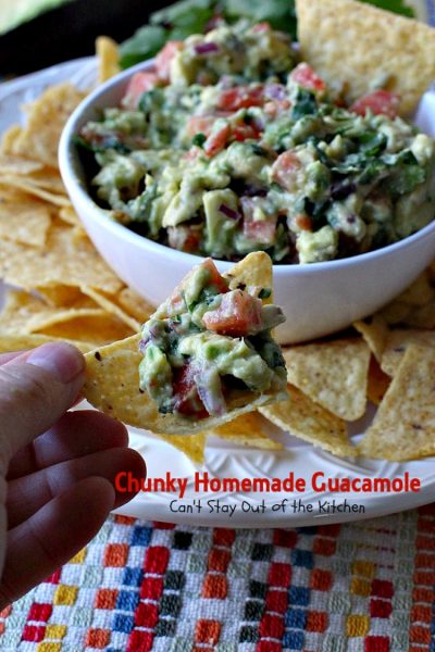 Chunky Homemade Guacamole | Can't Stay Out of the Kitchen | one of the BEST #guacamole recipes you'll ever eat. We love this chunky #appetizer. #Tex-Mex #avocados #tailgating