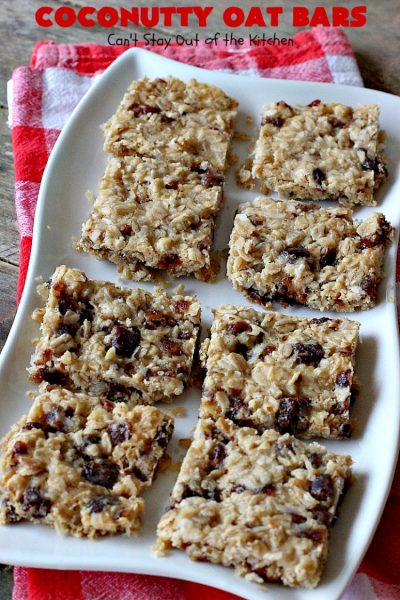 Coconutty Oat Bars | Can't Stay Out of the Kitchen | these heavenly bar-type #cookies are filled with #dates, #coconut, #oatmeal & #pecans. They're deliciously chewy & wonderful for #holiday or #tailgating parties. #dessert #CoconutDessert #HolidayDessert #ChristmasCookieExchange
