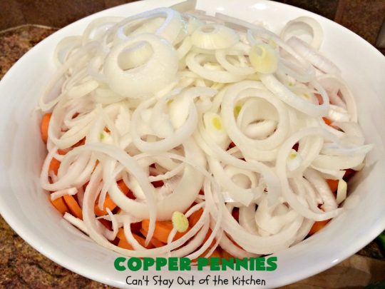 Copper Pennies | Can't Stay Out of the Kitchen | Marinated #Carrots never tasted as well as they do in this wonderful #recipe.  It's a quick & easy #SideDish that's terrific for company, #holidays, potlucks or grilling out with friends. #Easter #EasterSideDish #MothersDay #MothersDaySideDish #Holiday #potluck #HolidaySideDish #CopperPennies #MarinatedCarrots