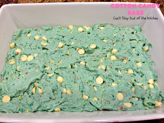 Cotton Candy Bars | Can't Stay Out of the Kitchen | these amazing bar-type #cookies are sinfully rich, decadent and so spectacular. They make a terrific #dessert for #Tailgating parties, #ValentinesDay or the #SuperBowl! #Holiday #HolidayDessert #TailgatingDessert #SuperBowlDessert #ValentinesDayDessert #Brownie #chocolate #CottonCandy #whitechocolate #ChocolateDessert