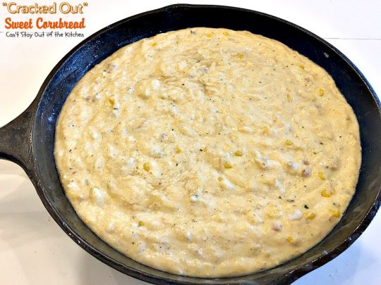 "Cracked Out" Sweet Cornbread | Can't Stay Out of the Kitchen | this amazing #cornbread has #RanchDressingMix, #bacon, #cheddarcheese & creamed #corn. Sweetened with #honey. #glutenfree