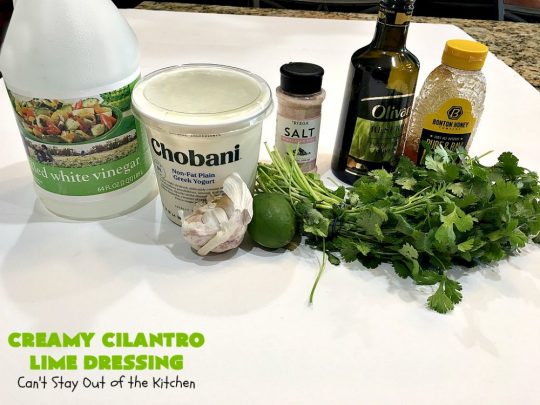 Creamy Cilantro Lime Dressing | Can't Stay Out of the Kitchen | this fantastic #SaladDressing uses #GreekYogurt, #Cilantro & a little honey. It's a terrific dressing to put over any #TexMex style #salad. #Healthy #CleanEating #GlutenFree #CreamyCilantroLimeDressing 