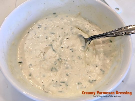 Creamy Parmesan Dressing | Can't Stay Out of the Kitchen | this fabulous #saladdressing is so quick & easy to make. Delicious flavor & texture. Great served with BLT #salad! #glutenfree #parmesan