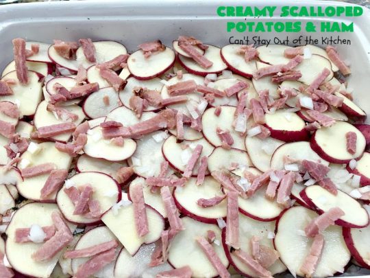 Creamy Scalloped Potatoes and Ham | Can't Stay Out of the Kitchen | this easy & delicious #casserole is a terrific way to use up leftover #ham from the #holidays. The ingredients are layered. You don't have to pre-make the sauce. This family favorite #recipe is wonderful comfort food especially in cold, winter months. #potatoes #pork #HamandScallopedPotatoes #ScallopedPotatoes